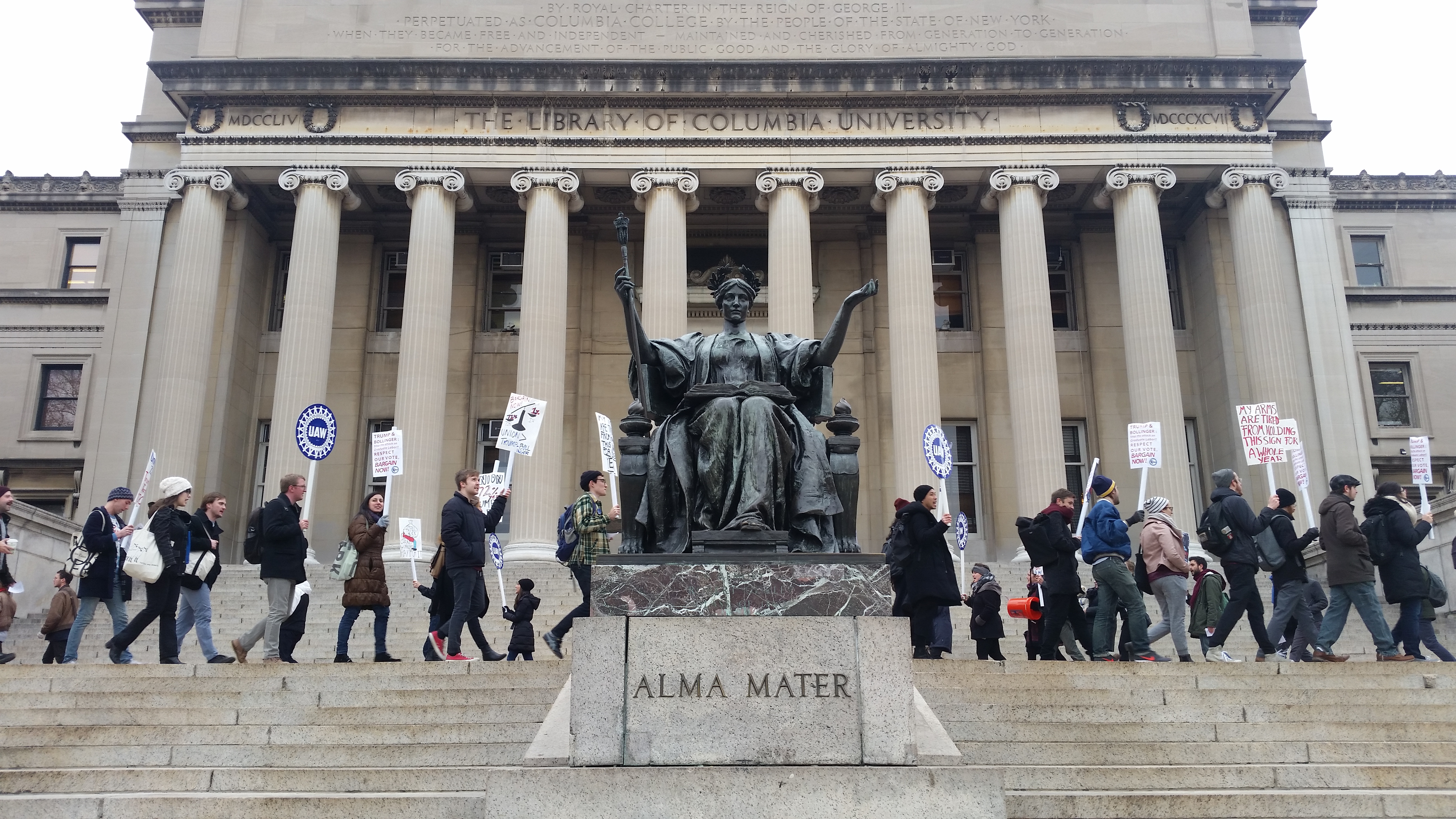Students at Columbia University picket to demand recognition from the administration, November 2017