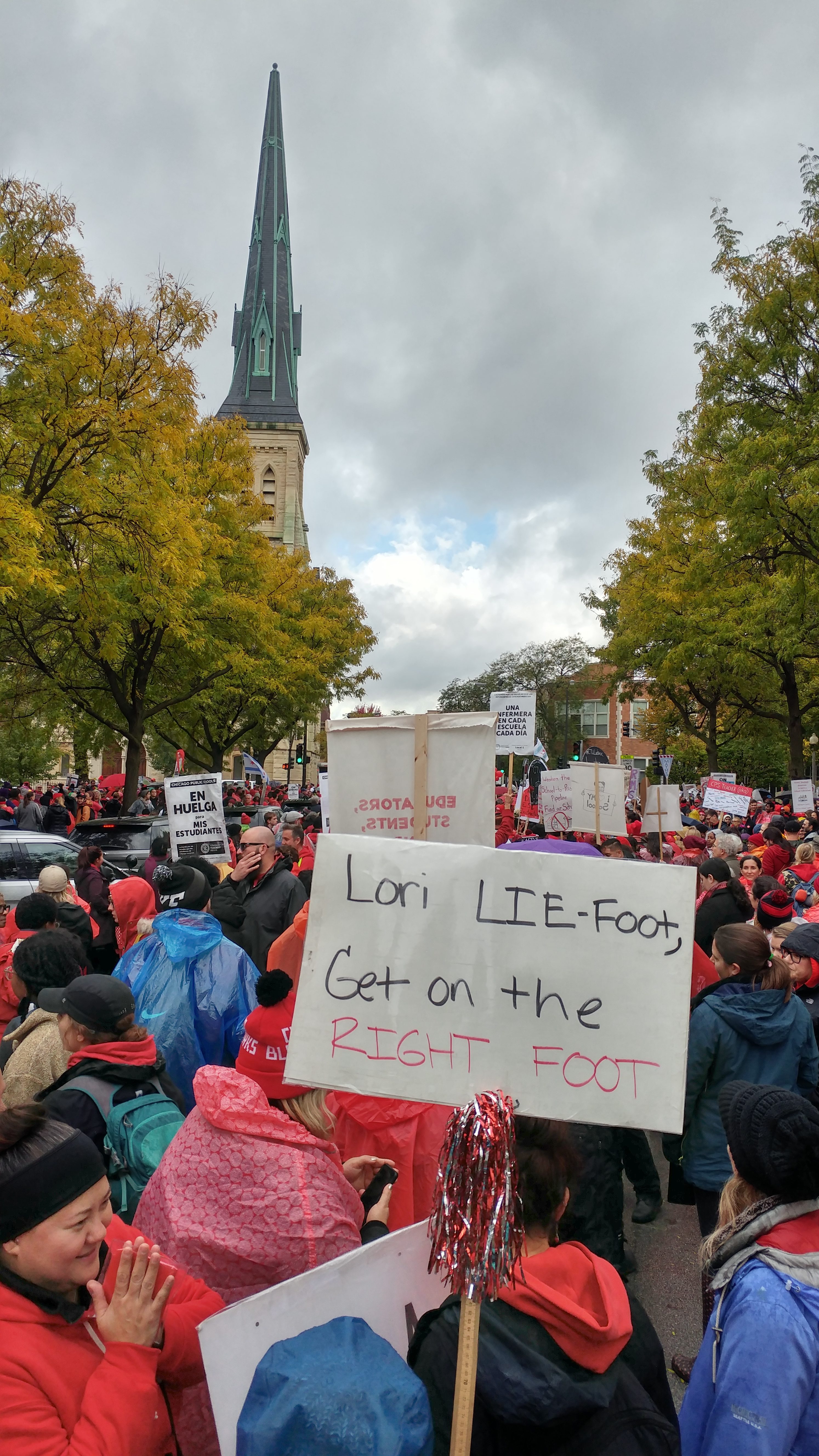 Striking Chicago education workers rally on October 21, 2019