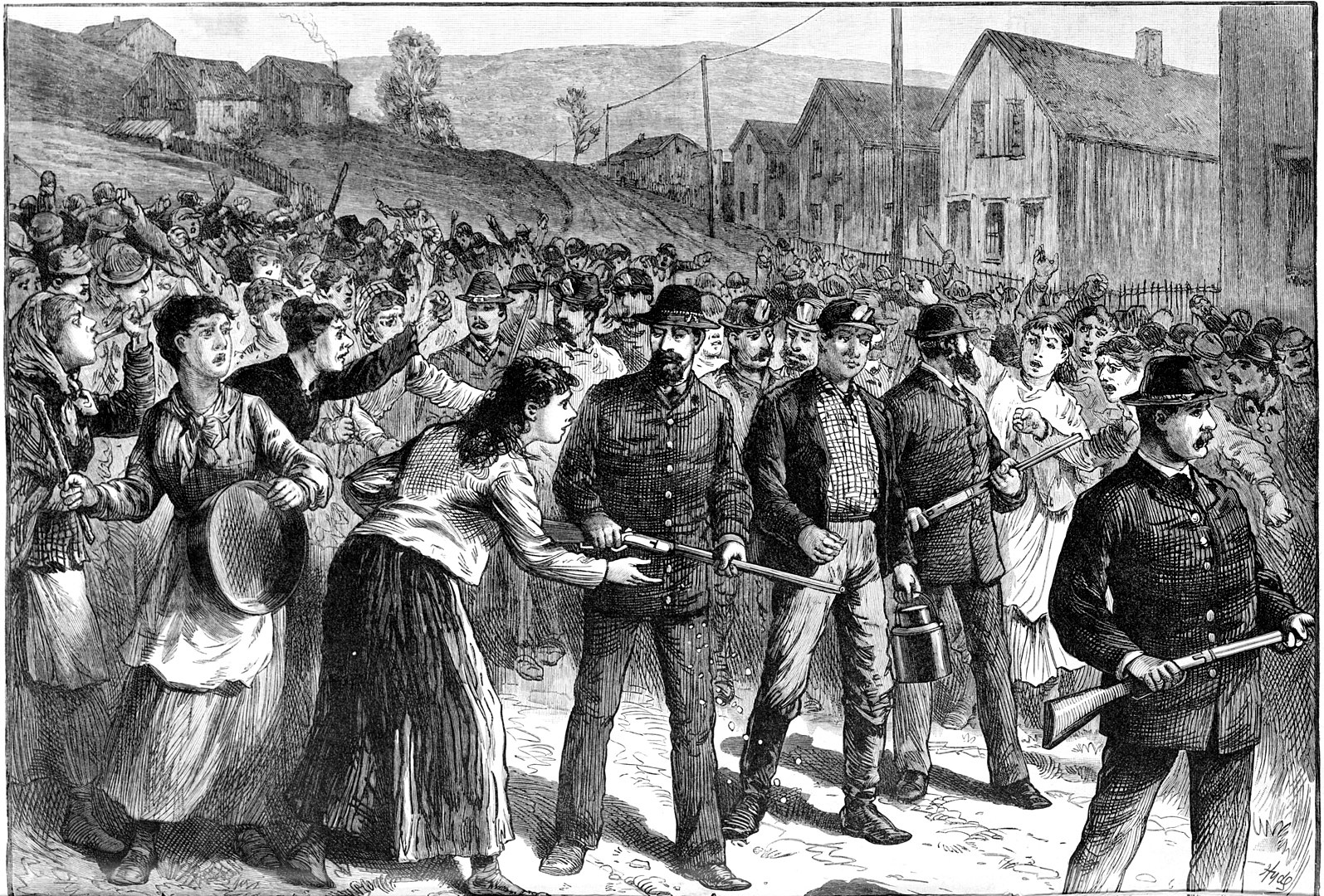 Pinkerton guards escort strikebreakers in Buchtel Ohio 1884
