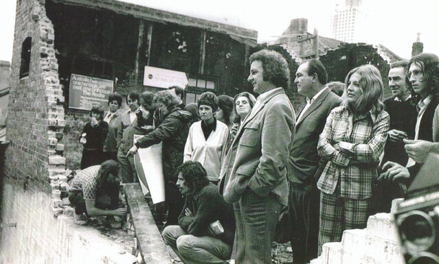 Jack Mundey, BLF members and local residents at a Green Ban demonstration, 1973.
