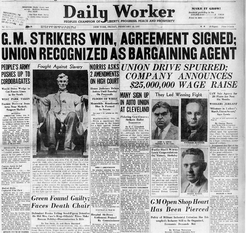 Daily Worker Headline 1937