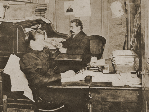 Samuel Gompers in the office of the American Federation of Labor, 1887